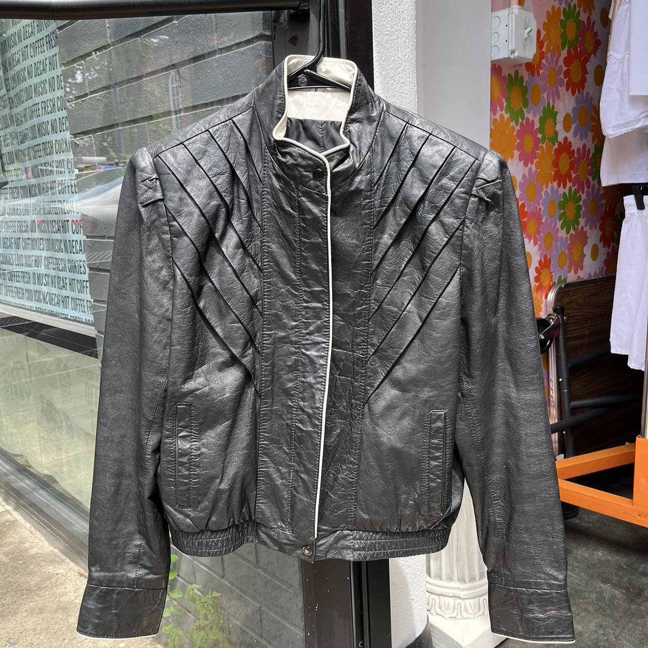 Women’s 1980s Black Leather Jacket (With Nylon Lining)