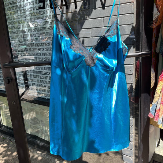 Women’s Blue and Black y2k 100% Polyester Slip Dress Nightwear