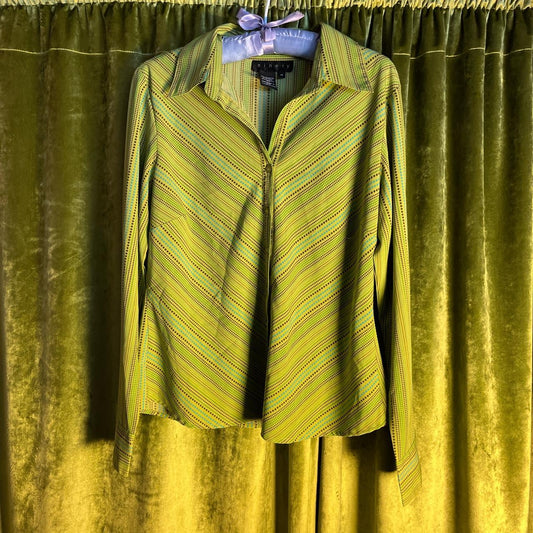 Women’s Polyester y2k Green Patterned Button Up Blouse