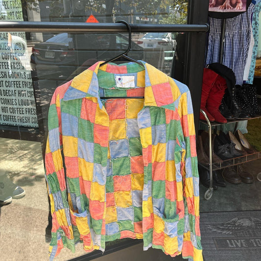 Women’s Handmade 1970’s PatchWork Yellow and Green Shirt