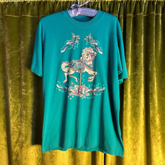 Men’s Multi Vintage 1980’s Cotton Single Stitch Merry-go-round Horse T-shirt: